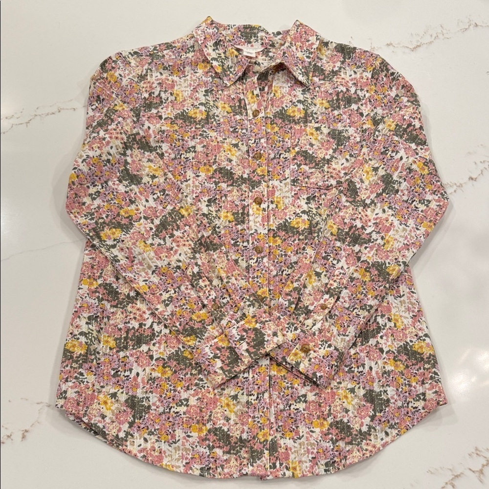 Caslon Multicolor Floral Button Down Shirt Size Small